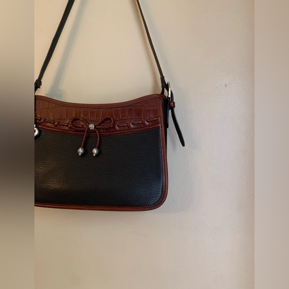 BRIGHTON Emma Bag Bow Silver Vtg Brown Black Leather Shoulder Handbag pebbled - Picture 4 of 14